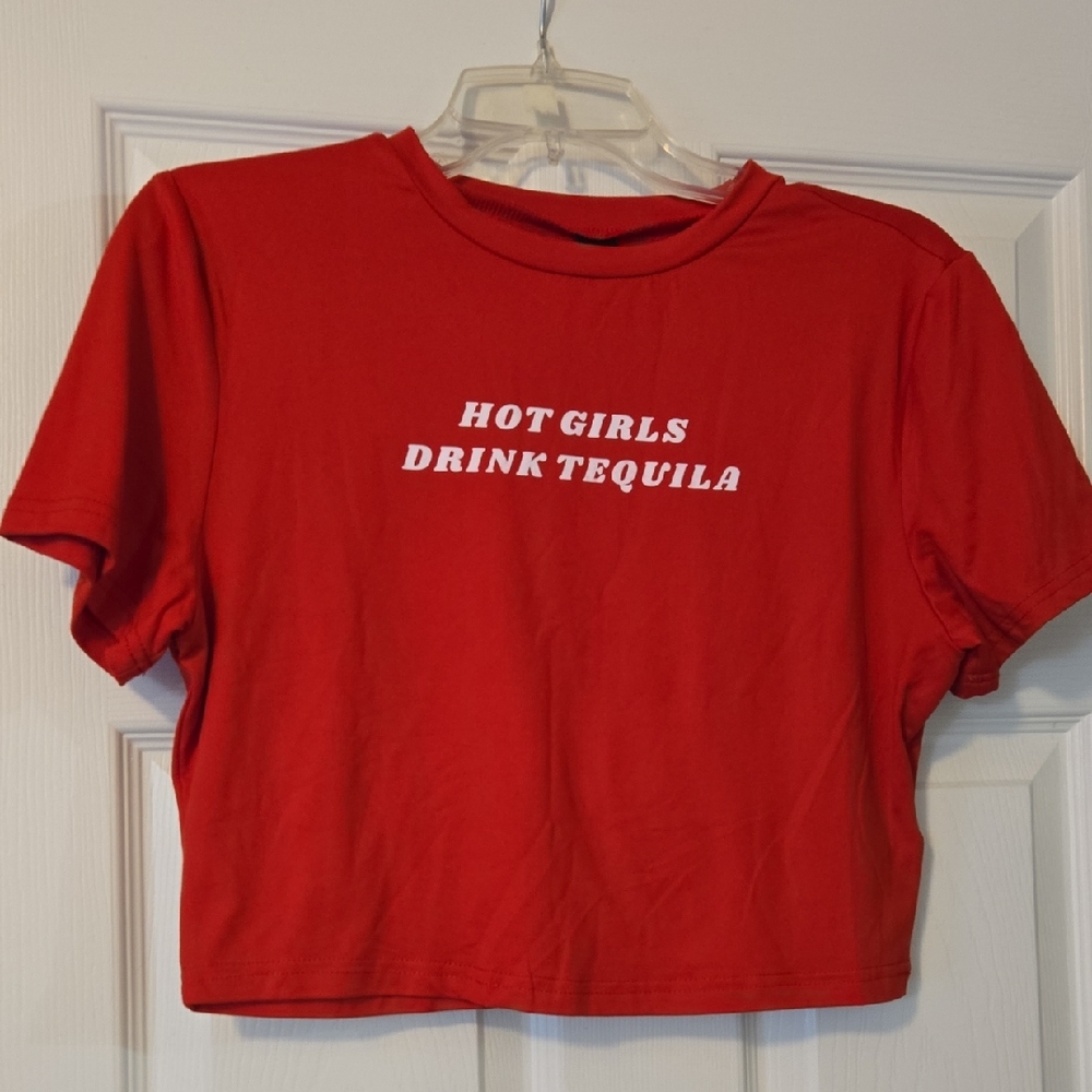 SHEIN Vibrant Red Crop Top with Bold White Text